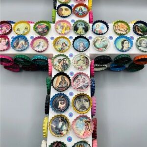 Huge Folk Art Bottlecap Cross on Cloud Base from Cielito Lindo Estudio Mexico